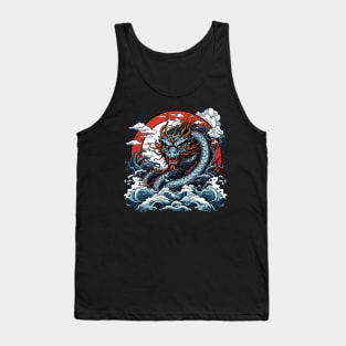 Dragon against the backdrop of a setting sun bathed in ocean waves Tank Top